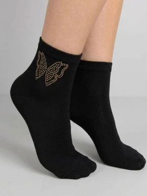 Skarpetki damskie bawełniane z dżetowym motylem czarne - Footies F81 MARILYN