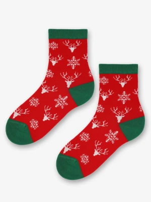 Skarpetki damskie bawełniane z grafika białych reniferów i śnieżynek snowy Deer Marilyn