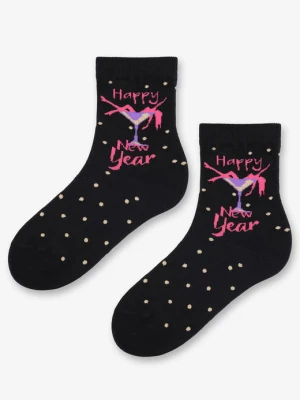 Skarpetki damskie bawełniane z kieliszkiem i napisem Happy New Year Happy Sl Marilyn