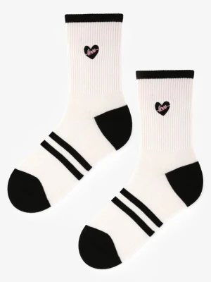 Skarpetki damskie bawełniane z uroczym serduszkiem na prążkowanym ściągaczu B50 Marilyn