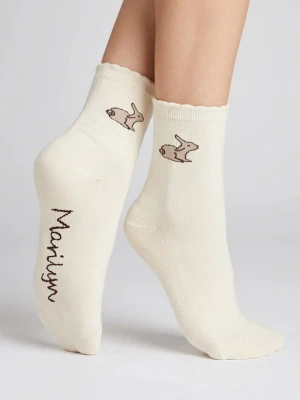 Skarpetki damskie bawełniane z wyszytym zajączkiem beżowe - SCP Bunny MARILYN
