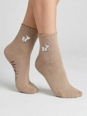 Skarpetki damskie bawełniane z wyszytym zajączkiem kawowy - SCP Bunny MARILYN