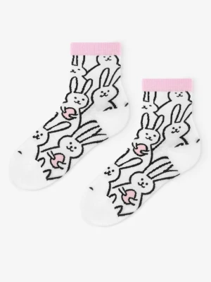 Skarpetki damskie białe w zabawne króliczki Funny Bunny Marilyn