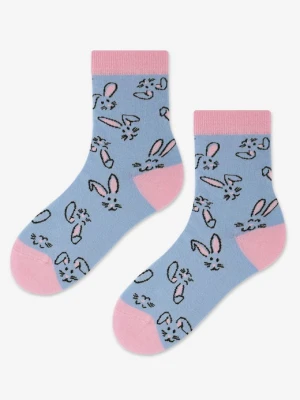 Skarpetki damskie błękitne z grafiką uroczych zajączków Bunny 2 Marilyn
