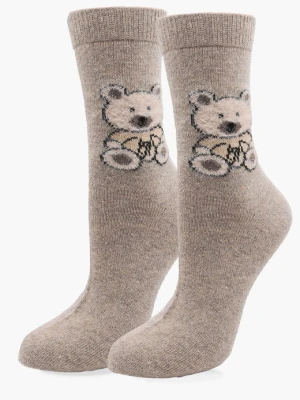Skarpetki damskie ciepłe z wełną i angorą z motywem misia - Angora F32 MARILYN