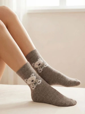 Skarpetki damskie ciepłe z wełną i angorą z motywem misia - Angora F32 MARILYN
