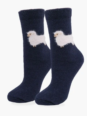 Skarpetki damskie ciepłe z wełną i angorą z motywem owcy - Angora F29 MARILYN