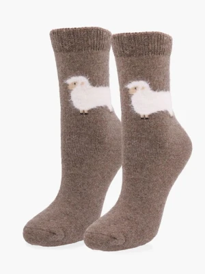 Skarpetki damskie ciepłe z wełną i angorą z motywem owcy - Angora F29 MARILYN