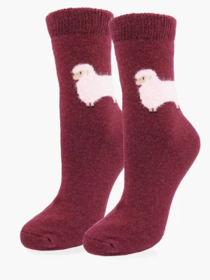 Skarpetki damskie ciepłe z wełną i angorą z motywem owcy - Angora F29 MARILYN