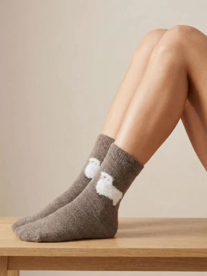 Skarpetki damskie ciepłe z wełną i angorą z motywem owcy - Angora F29 MARILYN