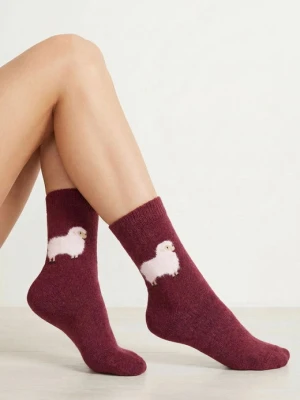Skarpetki damskie ciepłe z wełną i angorą z motywem owcy - Angora F29 MARILYN