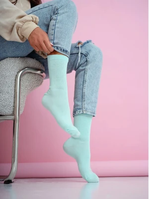 Skarpetki damskie gładkie w prążek - miętowe  magmac 