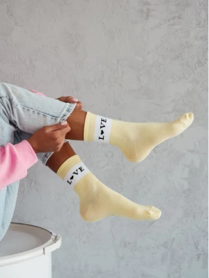 Skarpetki damskie LOVE szeroki pasek - cytrynowe  magmac 