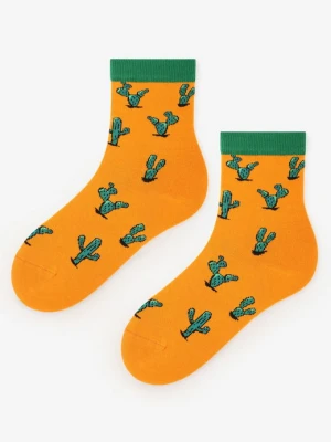 Skarpetki damskie pomarańczowe w zielone kaktusy Cactus Marilyn
