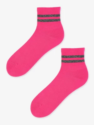 Skarpetki damskie różowe z błyszczącymi paskami SC Stripes Lurex Marilyn