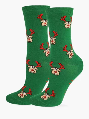 Skarpetki damskie świąteczne z motywem reniferów - Rudolf Green MARILYN