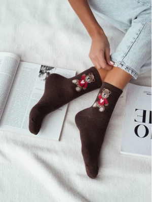 Skarpetki damskie WALENTYNKOWY MIŚ - czekoladowe  magmac 