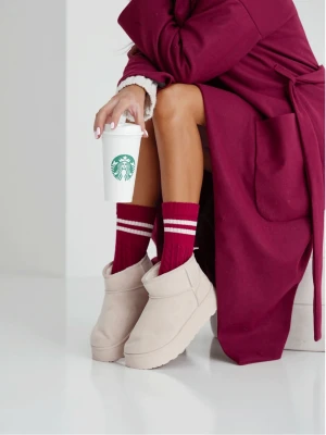 Skarpetki damskie warkocz z paskami - bordowe  magmac 