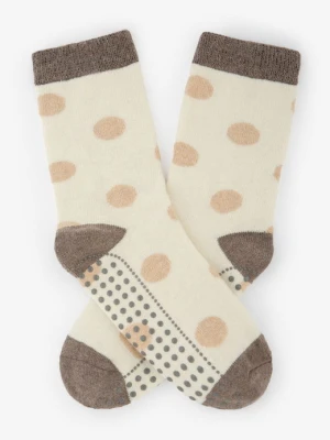 Skarpetki damskie z angorą w kropki i podeszwą ABS beżowe D27 Marilyn