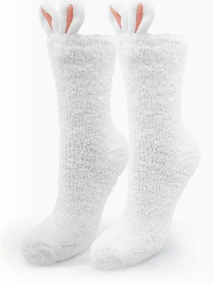 Skarpetki damskie z froty puszyste z uszami króliczka i ogonkiem - Coozy F34 MARILYN