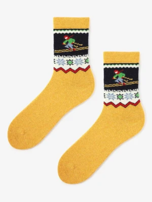 Skarpetki damskie z grafiką narciarza Angora No Terry X32 Marilyn