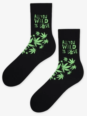 Skarpetki męskie w liście i napis Weed Love Marilyn