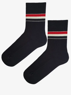 Skarpetki unisex za kostkę z czarnej prążkowanej dzianiny z kolorowymi paskami Striped MARILYN