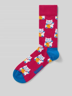 Skarpetki w stylu allover Model 'Lucky Neko' Happy Socks Mocnoróżowy