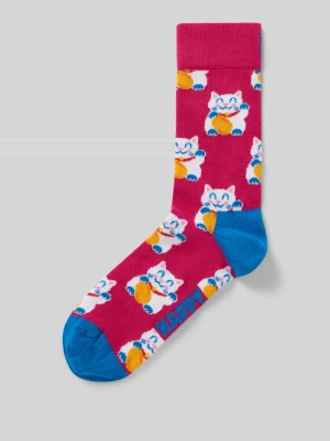 Skarpetki w stylu allover Model 'Lucky Neko' Happy Socks Mocnoróżowy