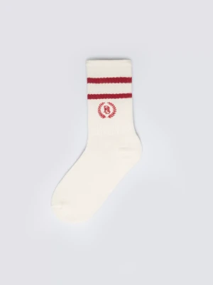 Skarpety damskie długie białe z czerwonymi paskami Prepaliana 603 BIG STAR