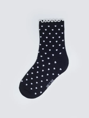 Skarpety damskie długie w białe serduszka czarne Hartisa 906 BIG STAR