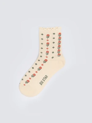 Skarpety damskie w kwiaty beżowe Flori 100 BIG STAR