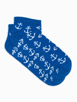 Skarpety męskie krótkie ze wzorem kotwic - niebieskie V21 Ombre Clothing