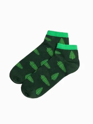 Skarpety męskie krótkie ze wzorem paproci - zielone V16 Ombre Clothing