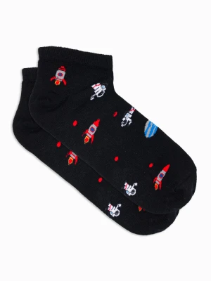 Skarpety męskie krótkie ze wzorem rakiet - czarne V19 Ombre Clothing
