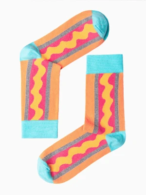 Skarpety męskie we wzory - pomarańczowe V14 - Rozmiar: 39/42 Ombre Clothing