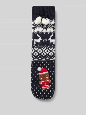 Skarpety w imitacji dzianiny model 'Gingerbread Home' CAPELLI NEW YORK Granatowy