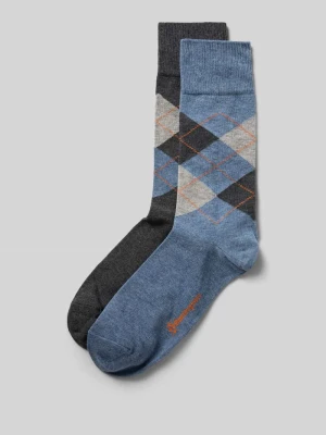 Skarpety z aplikacją z logo w zestawie 2 szt. model ‘Everyday Argyle’ Burlington Jeansowy niebieski