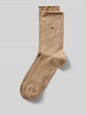 Skarpety z mieszanki bawełny z wyhaftowanym logo w zestaw 2 szt. model 'WOMEN SOCK 2P LUREX RO' Tommy Hilfiger Beżowy