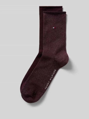 Skarpety z mieszanki bawełny z wyhaftowanym logo w zestaw 2 szt. model 'WOMEN SOCK 2P LUREX RO' Tommy Hilfiger Bordowy