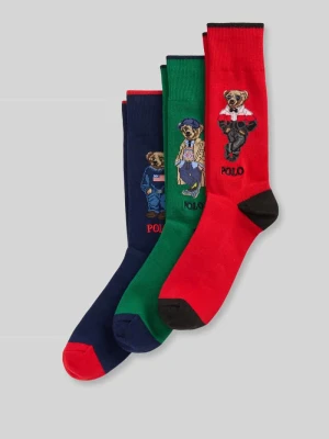 Skarpety z motywem misia w zestaw 3 szt. z mieszanka bawełny Polo Ralph Lauren Czerwony