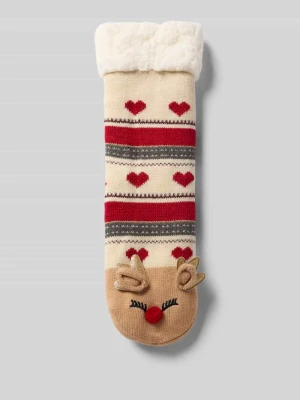 Skarpety z obszyciem sztucznym futrem model 'Norweger Reindeer Home' CAPELLI NEW YORK Beżowy