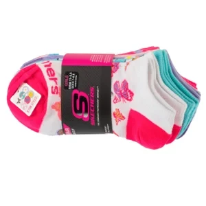Skechers 6pk Girls Butterfly Socks S601234-MULT, Dla dziewczynki, Wielokolorowe, skarpetki, nylon, rozmiar: 27,5-35,5
