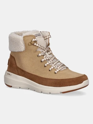 Skechers botki zamszowe GLACIAL ULTRA - AUTUMN DAYS kolor brązowy na płaskim obcasie lekko ocieplone 144206