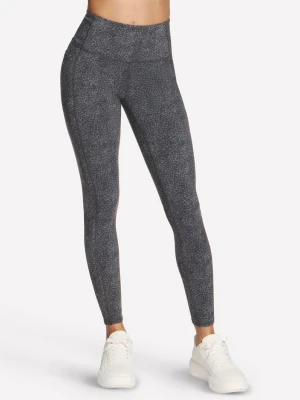 Skechers GO WALK Printed Full Length High-Waisted legginsy - Bialy / Czarny / Srebrny