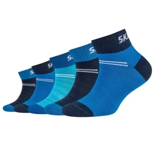 Skechers Mesh Ventilation Quarter Boys and Grils 5PPK Socks SK42055-5801, Dla chłopca, Niebieskie, skarpetki, bawełna, rozmiar: 35-38