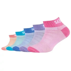 Skechers Mesh Ventilation Quarter Boys and Grils 5PPK Socks SK43097-4130, Dla dziewczynki, Różowe, skarpetki, bawełna, rozmiar: 35-38