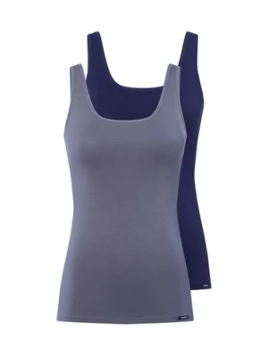 SKINY Top damski w zestawie 2 szt. Kobiety Bawełna niebieski|szary jednolity,