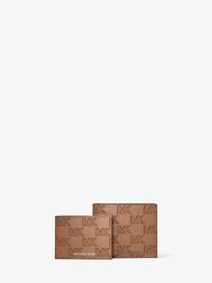 Składany portfel z klapką na dowód osobisty Hudson ze skóry z wytłoczonym logo Michael Kors BRĄZOWY (Brązowy)