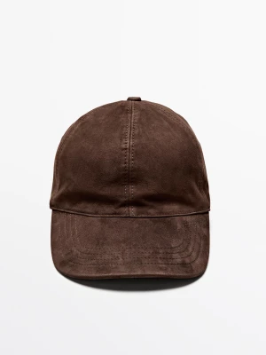 Skórzana Czapka Zamszowa - Karmelowy - Massimo Dutti - Female